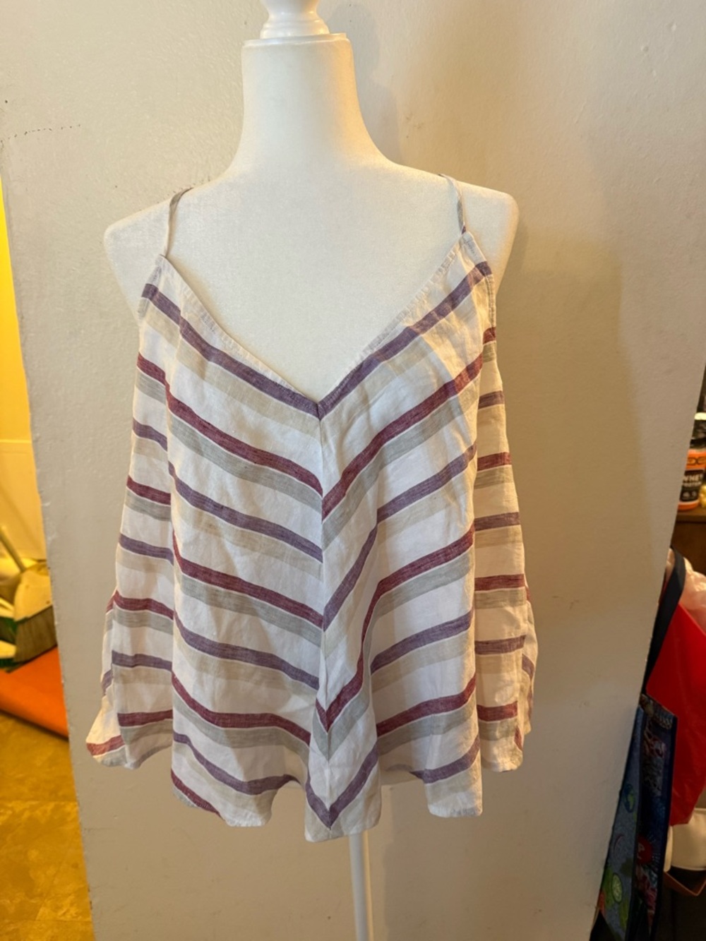 Madewell White Tank Top with Purple & Red Stripes